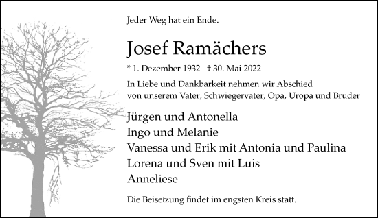 Traueranzeige von Josef Ramächers von trauer.extra-tipp-moenchengladbach.de