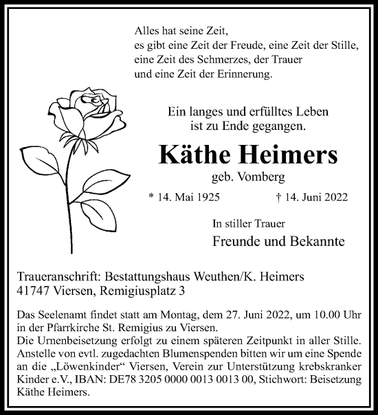 Traueranzeige von Käthe Heimers von trauer.extra-tipp-moenchengladbach.de