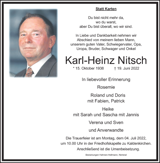 Traueranzeige von Karl-Heinz Nitsch von trauer.extra-tipp-moenchengladbach.de