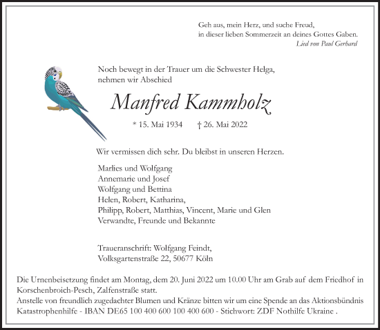 Traueranzeige von Manfred Kammholz von trauer.extra-tipp-moenchengladbach.de