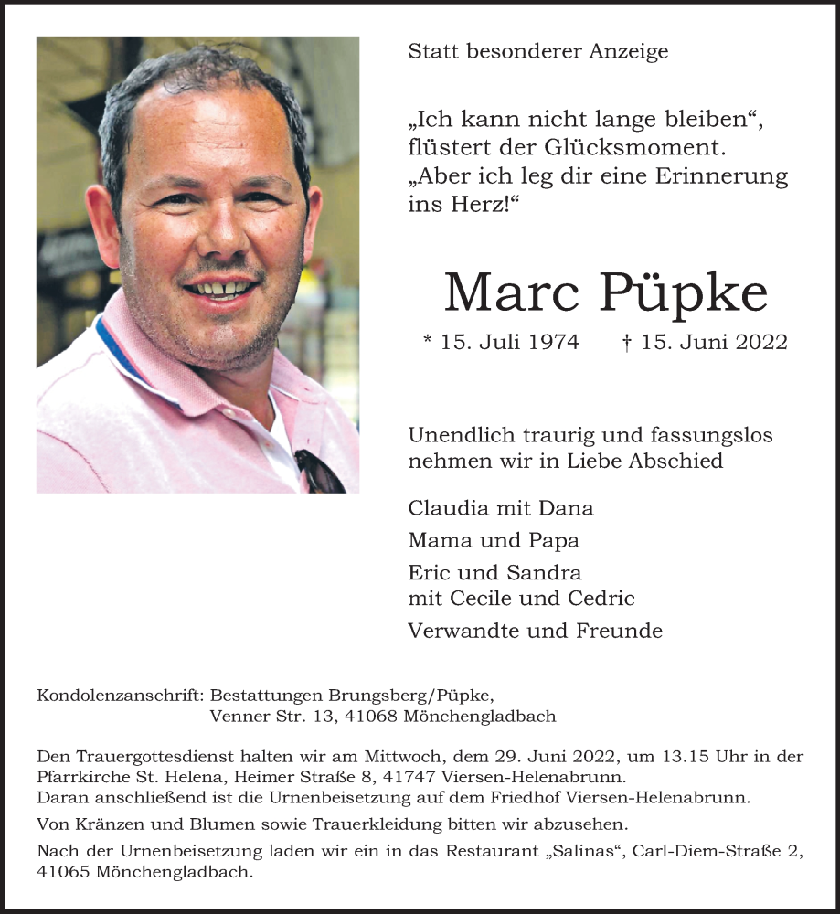  Traueranzeige für Marc Püpke vom 26.06.2022 aus trauer.extra-tipp-moenchengladbach.de