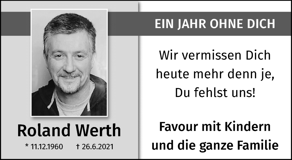  Traueranzeige für Roland Werth vom 26.06.2022 aus trauer.mein.krefeld.de