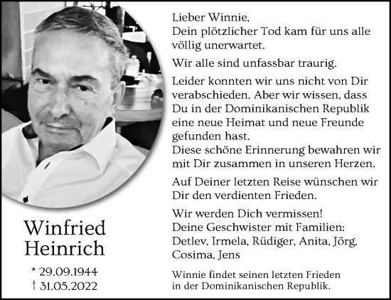 Traueranzeige von Winfried Heinrich von trauer.mein.krefeld.de