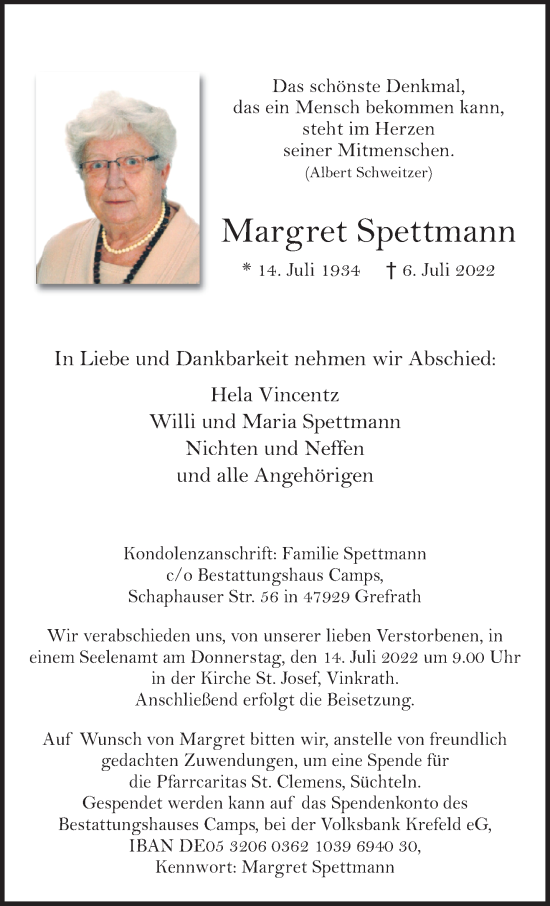 Traueranzeige von Margret Spettmann von trauer.extra-tipp-moenchengladbach.de
