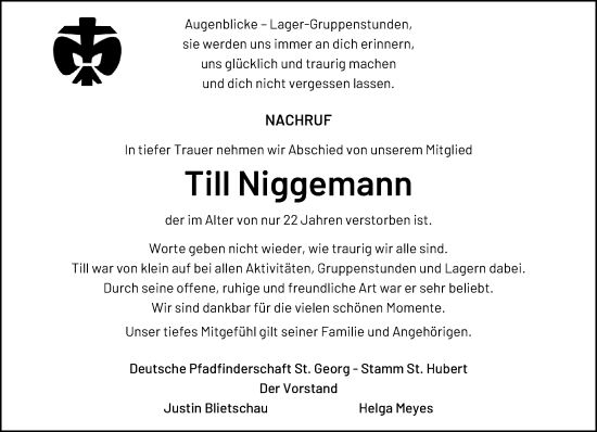 Traueranzeige von Till Niggemann von trauer.mein.krefeld.de
