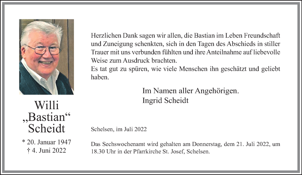  Traueranzeige für Willi Scheidt vom 17.07.2022 aus trauer.extra-tipp-moenchengladbach.de