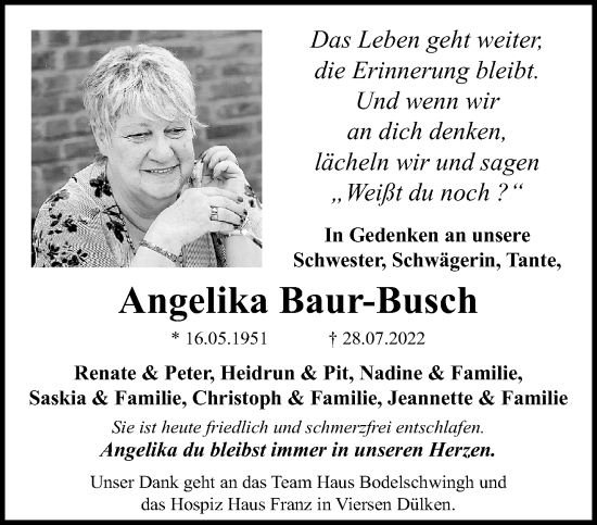 Traueranzeige von Angelika Baur-Busch von trauer.extra-tipp-moenchengladbach.de