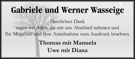 Traueranzeige von Gabriele und Werner Wasseige von trauer.extra-tipp-moenchengladbach.de