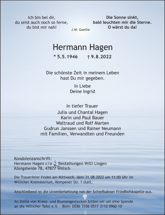 Traueranzeige von Hermann Hagen von trauer.extra-tipp-moenchengladbach.de