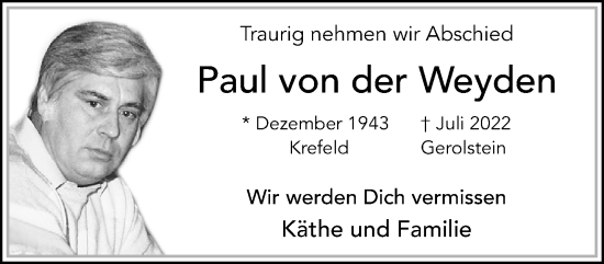 Traueranzeige von Paul von der Weyden von trauer.mein.krefeld.de
