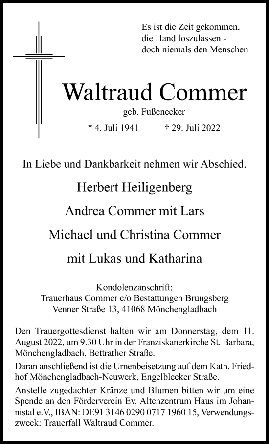 Traueranzeige von Waltraud Commer von trauer.extra-tipp-moenchengladbach.de