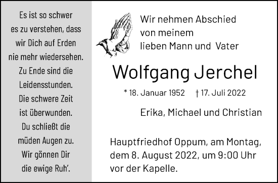 Traueranzeige von Wolfgang Jerchel von trauer.mein.krefeld.de