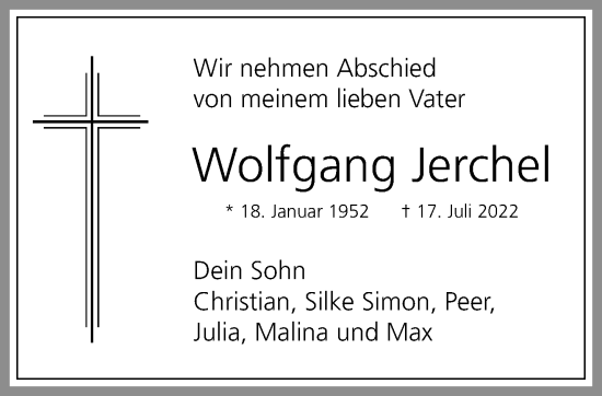 Traueranzeige von Wolfgang Jerchel von trauer.mein.krefeld.de