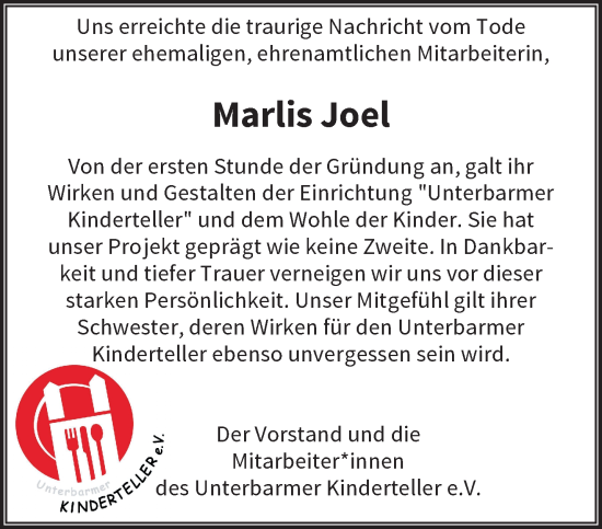Traueranzeige von Marlis Joel von trauer.wuppertaler-rundschau.de