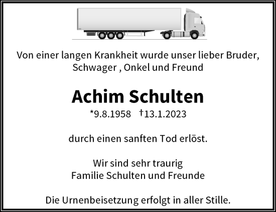 Traueranzeige von Achim Schulten von trauer.wuppertaler-rundschau.de