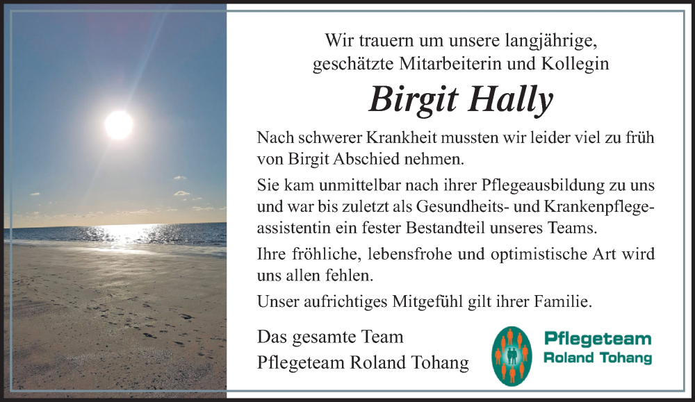  Traueranzeige für Birgit Hally vom 29.01.2023 aus trauer.extra-tipp-moenchengladbach.de