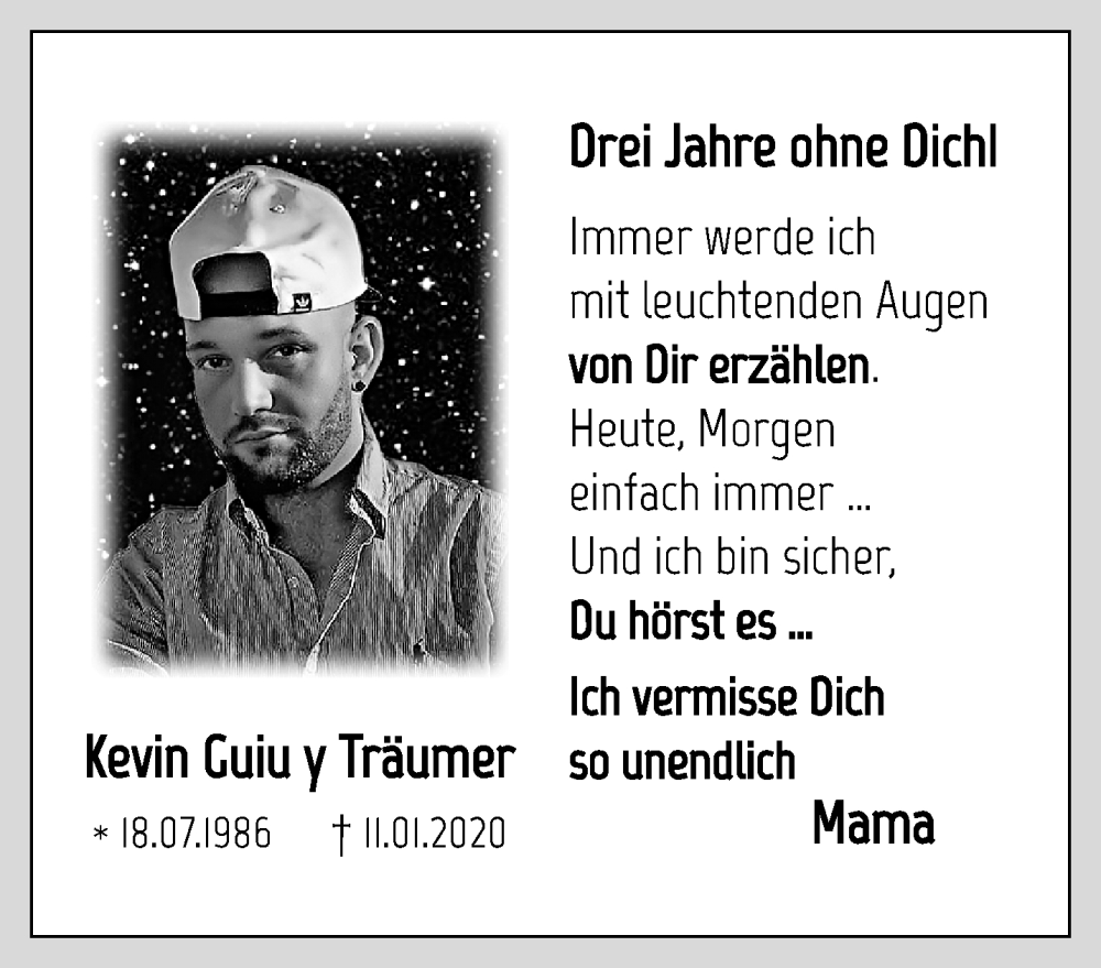  Traueranzeige für Kevin Guiu y Träumer vom 08.01.2023 aus trauer.extra-tipp-moenchengladbach.de
