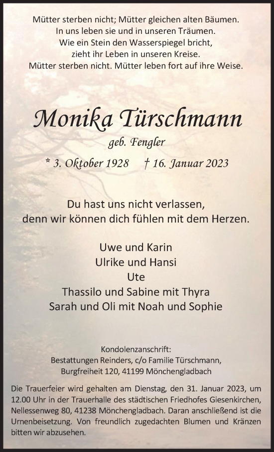 Traueranzeige von Monika Türschmann von trauer.extra-tipp-moenchengladbach.de