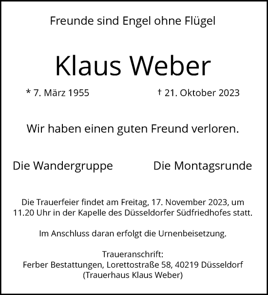 Traueranzeige von Klaus Weber von trauer.duesseldorfer-anzeiger.de