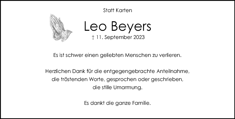  Traueranzeige für Leo Beyers vom 15.10.2023 aus trauer.extra-tipp-moenchengladbach.de