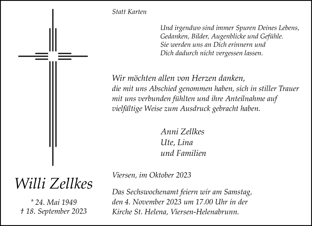  Traueranzeige für Willi Zellkes vom 29.10.2023 aus trauer.extra-tipp-moenchengladbach.de