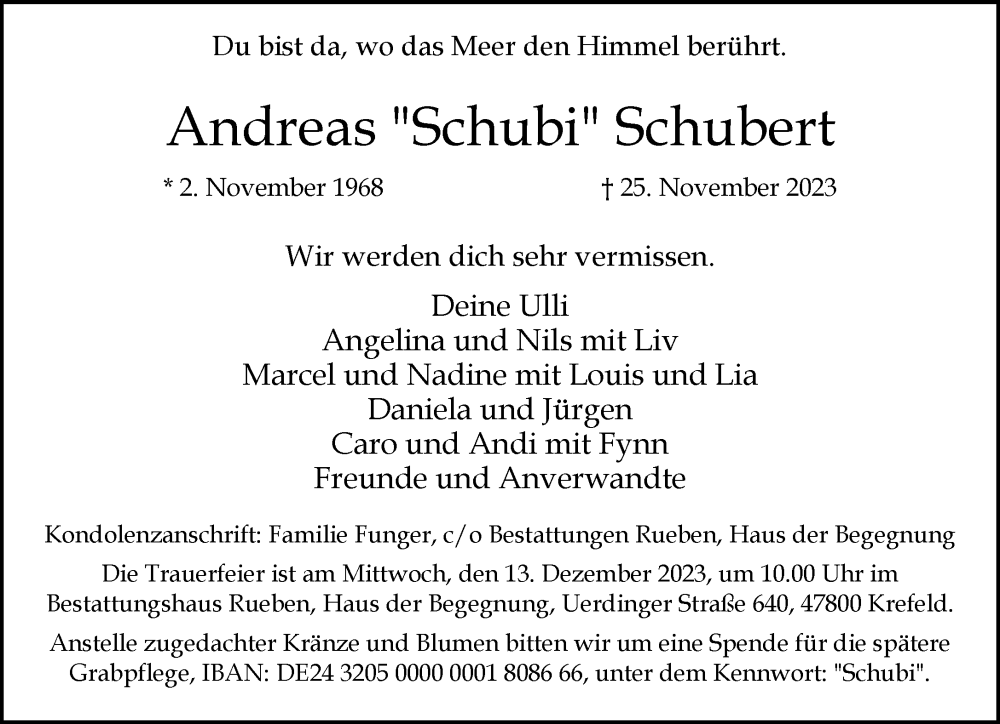 Traueranzeige für Andreas Schubert vom 03.12.2023 aus trauer.extra-tipp-moenchengladbach.de