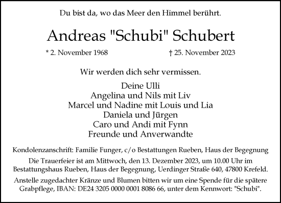 Traueranzeige von Andreas Schubert von trauer.extra-tipp-moenchengladbach.de