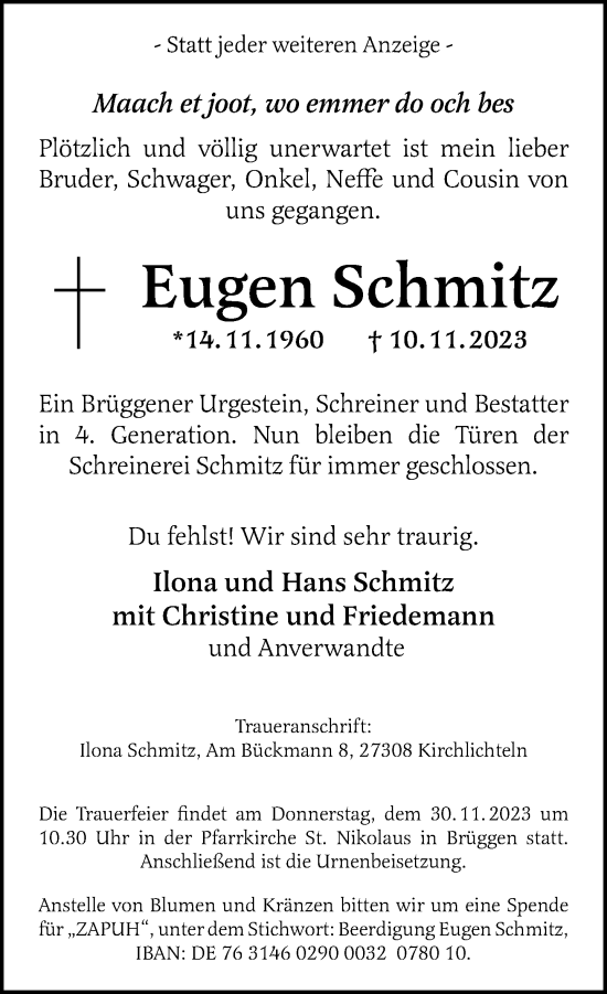 Traueranzeige von Eugen Schmitz von trauer.extra-tipp-moenchengladbach.de