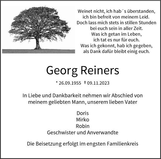 Traueranzeige von Georg Reiners von trauer.wuppertaler-rundschau.de
