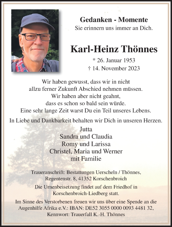 Traueranzeige von Karl-Heinz Thönnes von trauer.extra-tipp-moenchengladbach.de