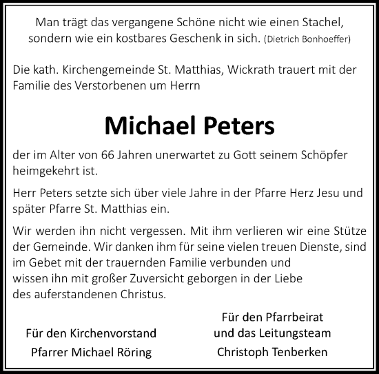 Traueranzeige von Michael Peters von trauer.extra-tipp-moenchengladbach.de