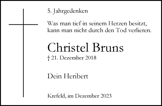 Traueranzeige von Christel Bruns von trauer.extra-tipp-moenchengladbach.de