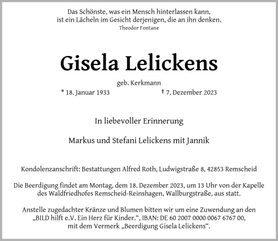 Traueranzeige von Gisela Lelickens von trauer.duesseldorfer-anzeiger.de