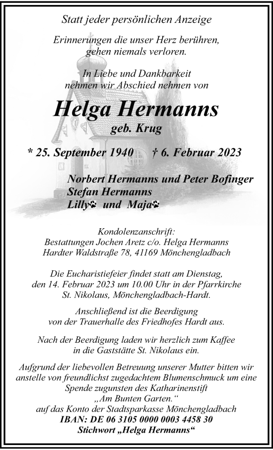 Traueranzeige von Helga Hermanns von trauer.extra-tipp-moenchengladbach.de