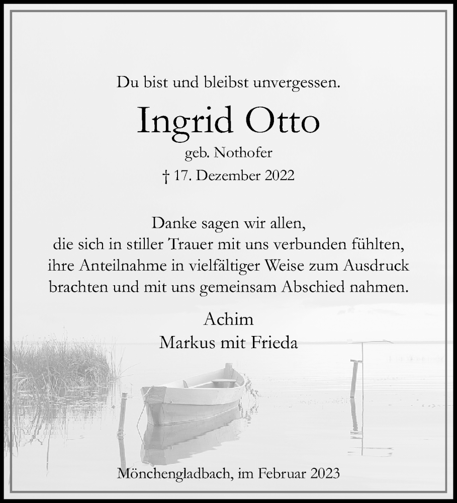  Traueranzeige für Ingrid Otto vom 12.02.2023 aus trauer.extra-tipp-moenchengladbach.de