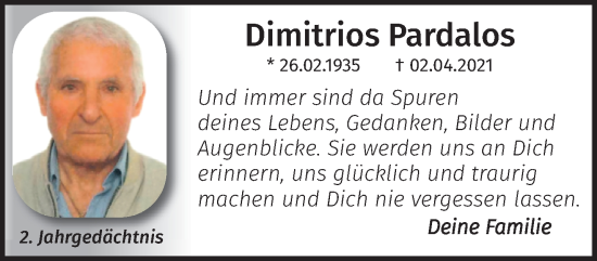 Traueranzeige von Dimitrios Pardalos von trauer.mein.krefeld.de