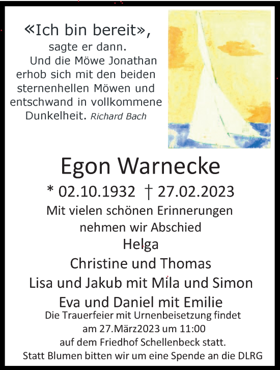 Traueranzeige von Egon Warnecke von trauer.wuppertaler-rundschau.de