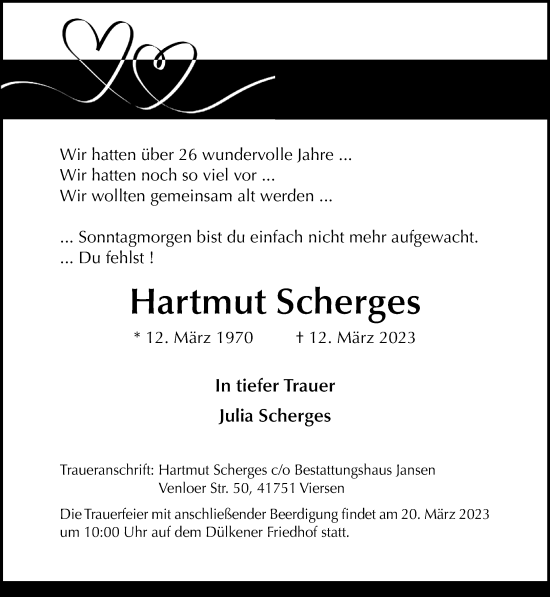 Traueranzeige von Hartmut Scherges von trauer.extra-tipp-moenchengladbach.de