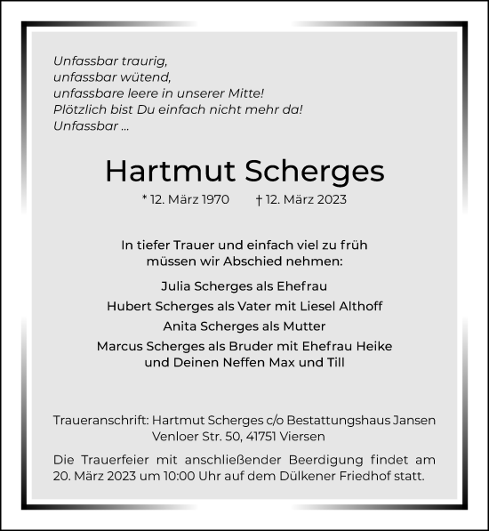 Traueranzeige von Hartmut Scherges von trauer.extra-tipp-moenchengladbach.de