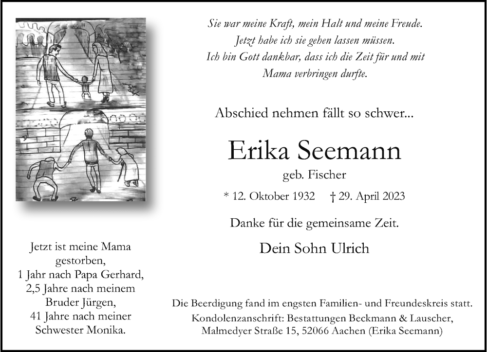  Traueranzeige für Erika Seemann vom 12.05.2023 aus trauer.duesseldorfer-anzeiger.de