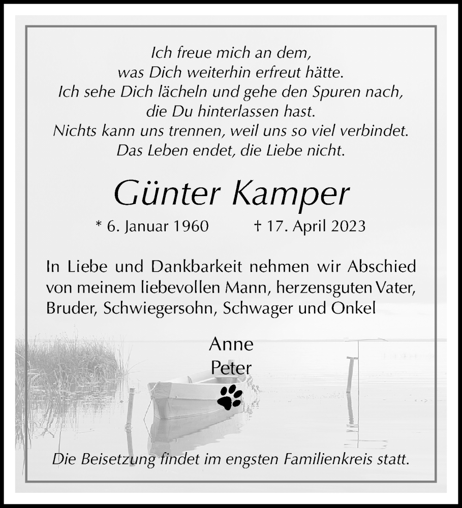  Traueranzeige für Günter Kamper vom 07.05.2023 aus trauer.extra-tipp-moenchengladbach.de