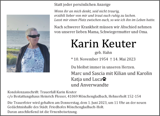 Traueranzeige von Karin Keuter von trauer.extra-tipp-moenchengladbach.de