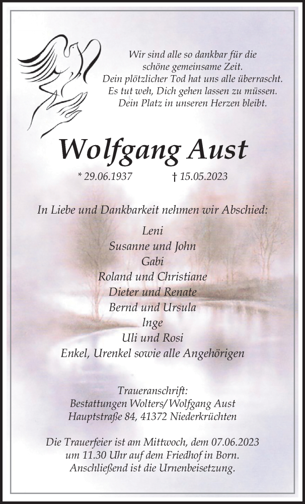 Traueranzeige für Wolfgang Aust vom 28.05.2023 aus trauer.extra-tipp-moenchengladbach.de