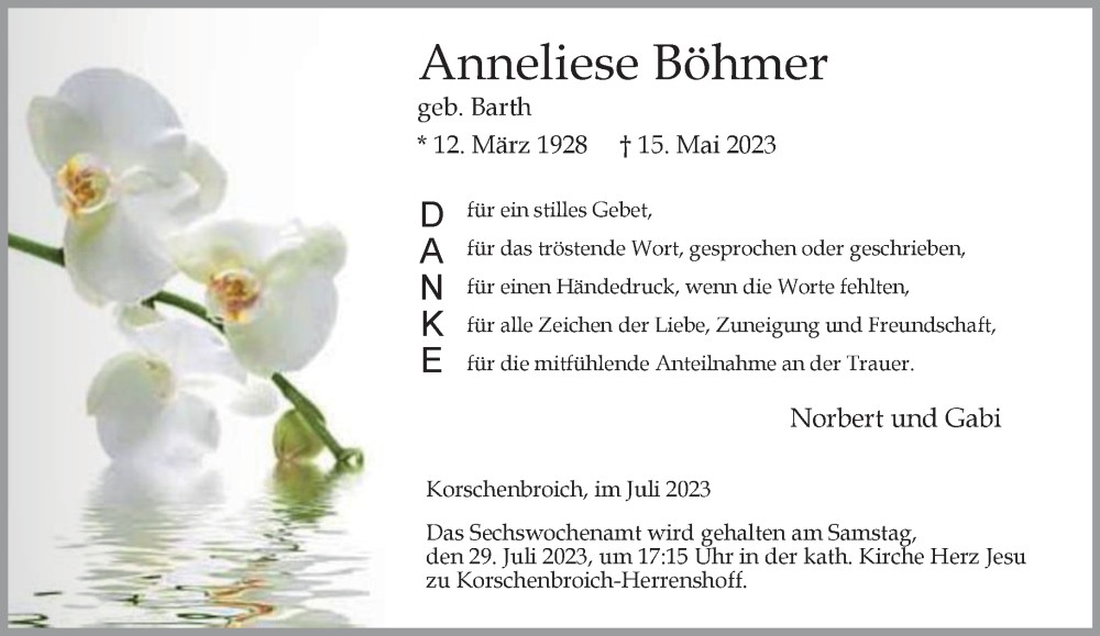  Traueranzeige für Anneliese Böhmer vom 02.07.2023 aus trauer.extra-tipp-moenchengladbach.de