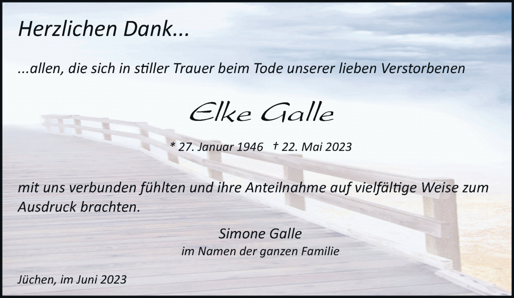  Traueranzeige für Elke Galle vom 01.07.2023 aus trauer.stadt-kurier.de
