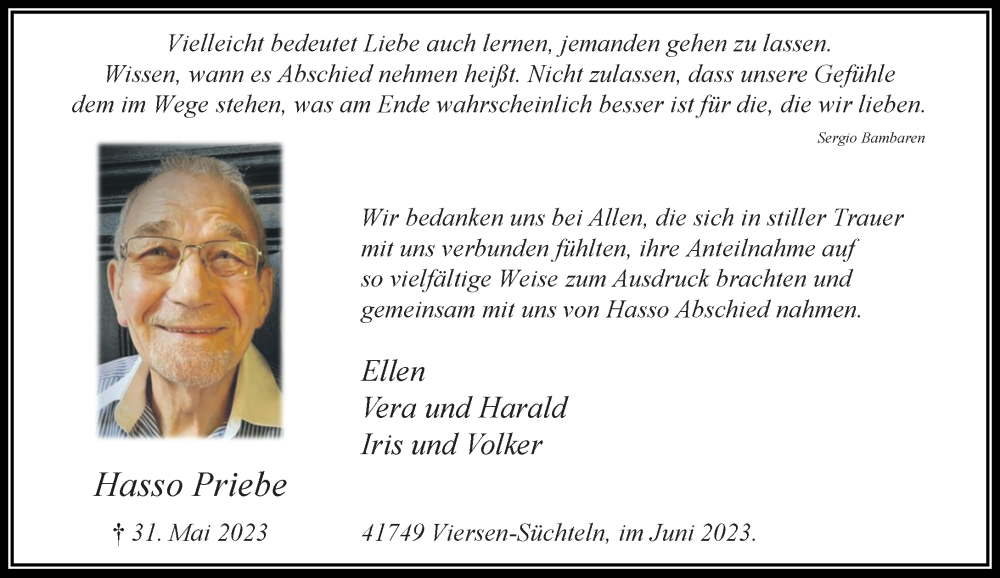  Traueranzeige für Hasso Priebe vom 18.06.2023 aus trauer.extra-tipp-moenchengladbach.de