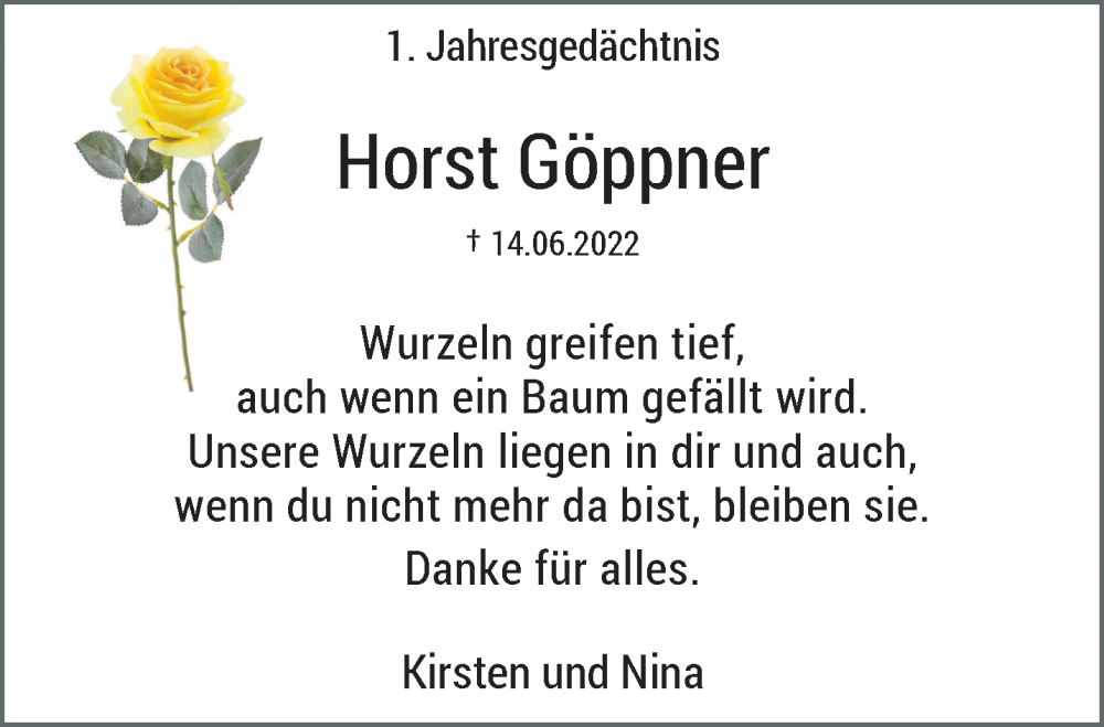  Traueranzeige für Horst Göppner vom 16.06.2023 aus trauer.duesseldorfer-anzeiger.de