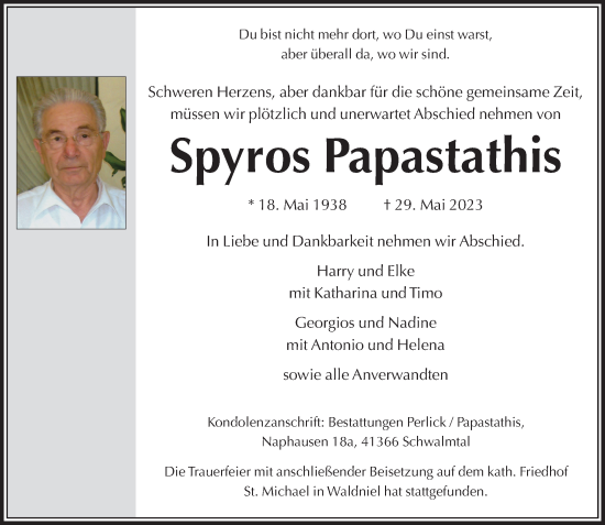 Traueranzeige von Spyros Papastathis von trauer.extra-tipp-moenchengladbach.de