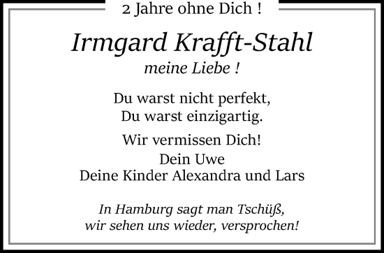 Traueranzeige von Irmgard Krafft-Stahl von trauer.mein.krefeld.de