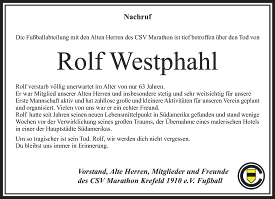 Traueranzeige von Rolf Westphahl von trauer.mein.krefeld.de